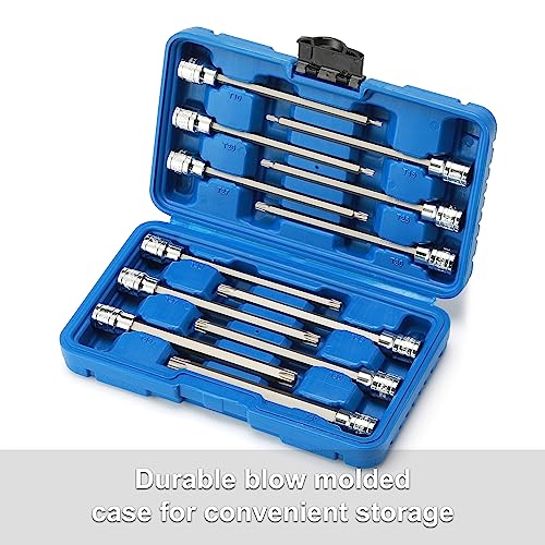 CASOMAN 3/8"Drive Extra Long Torx Bit Socket Set, 12 Piece Torx Star Bit Set, T10 to T60, Length: 150mm, CR-V&S2 Steel 150mm | 12-piece Set