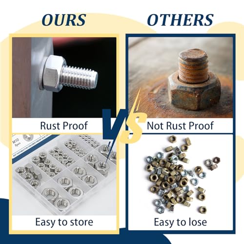 130 Pcs Metric Hex Nuts Assortment Kit and 150pcs SAE Hex Nuts Assortment Kit,304 Stainless Steel Standard Nut for Bolt