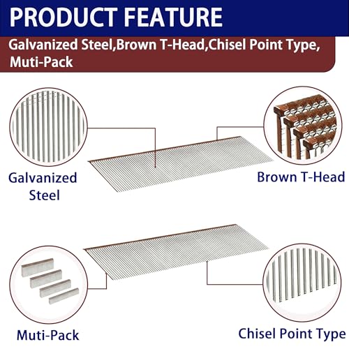 HW HAMWOO 18 Gauge Brad Nails,Galvanized,1"+1-1/4"+1-1/2"+1-3/4"+2":5000pcs Assembly--5000pcs
