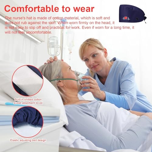 Pack of 2 surgical caps made of cotton, surgical cap fabric | Women's surgical caps with buttons, doctor costume accessory for doctors, nurses (navy blue)