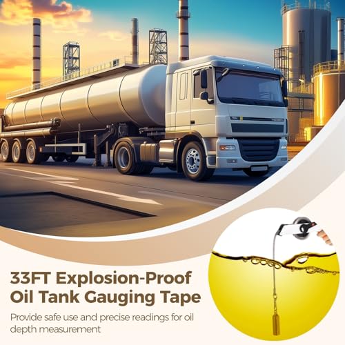33FT/10m Oil Tank Gauging Tape, Explosion-Proof Stainless Steel Oil Gauging Tape with Brass Plumb Bob, Double-Sided Engraved Oil Tank Gauge with Handle, Sounding Oil Tape Measure