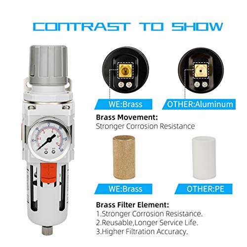 NANPU 1/2" NPT Air Compressor Filter & Pressure Regulator Combo w/Gauge Semi-Auto Drain