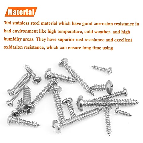 540 Pieces #4#6#8#10#12 Wood Screws Set, HELIFOUNER 18 Sizes Phillips Pan Head Self-Tapping Screws Assortment Kit, Phillips Pan Head Wood Screws, 304 Stainless Steel