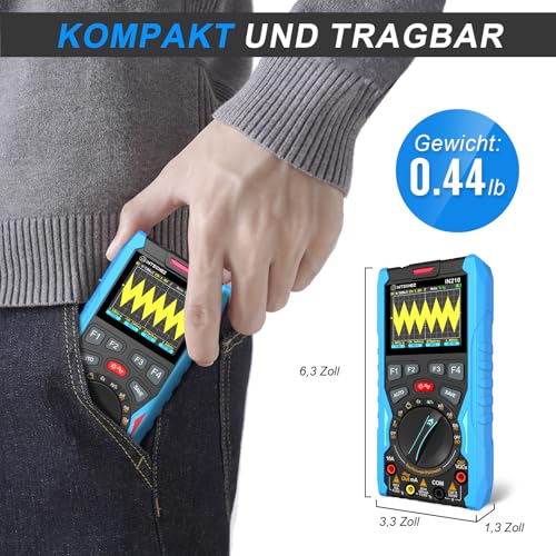 IN210 Digital Oscilloscope Multimeter - 12MHz, 50Msps, 6000Counts, True RMS Signal Generator, 2.4" Display, for Electronics Repair, Laboratory, DIY and Training
