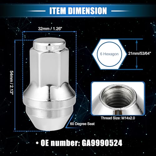 6 Pcs Wheel Lug Nuts Compatible for Ford Expedition for Ford F-150 2000-2014, Durable Chorme Plated M14x2.0 Carbon Steel Silver Tone Tire Lugnuts 6