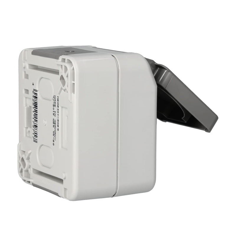 Schneider Electric Merten MEG2301-8029 Schuko socket hinged lid, protective contact socket surface-mounted 1-way damp room, IP44, light gray, Aquastar without contact protection