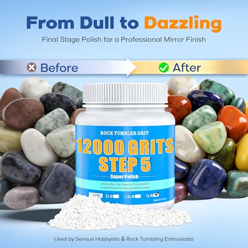 10LB Rock Tumbler Grit Kit + 12000 Mesh Polish Powder | Complete Rock Polishing Bundle