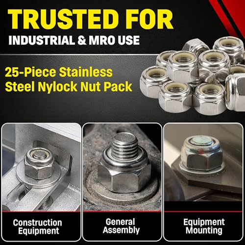 Stainless 9/16-12 Nylon Insert Lock Nuts, 304 Stainless Steel, 25 Pieces (9/16-12 Nylock)