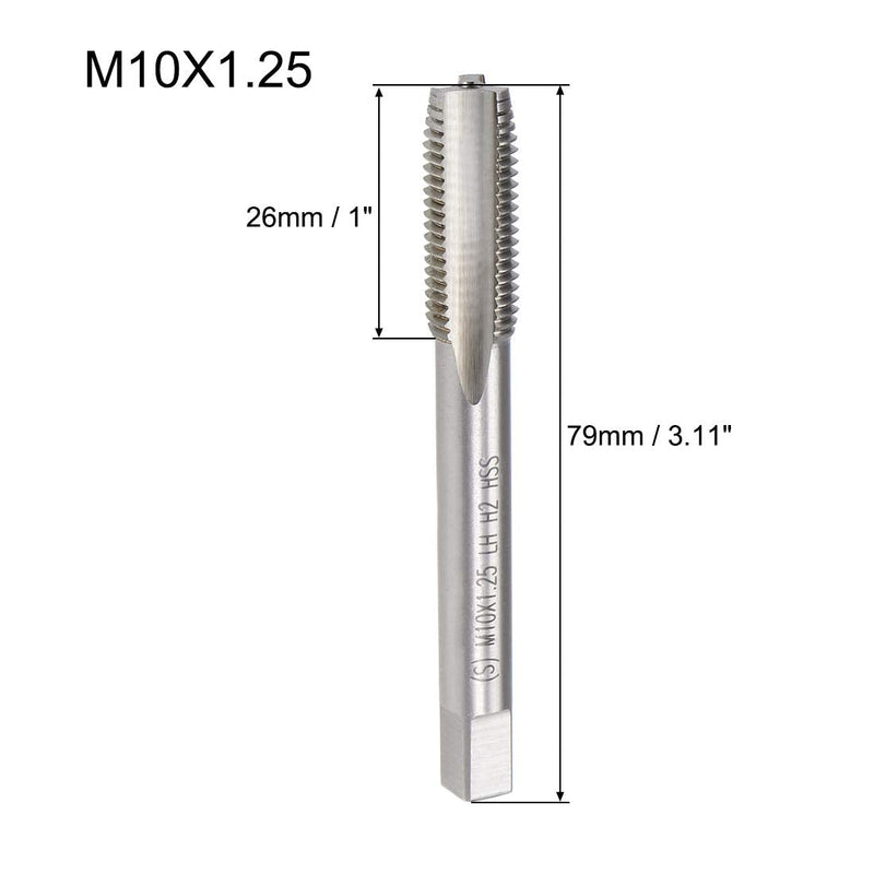 sourcing map Metric machine tap left-hand thread H2 high-speed steel M10x1.25
