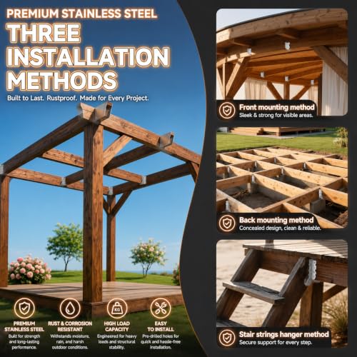 2x8 Joist Hangers Stainless Steel, 18 Gauge 2X8 Brackets (14 Pack) 2x8 Stainless Steel Joist hangers-14 pcs