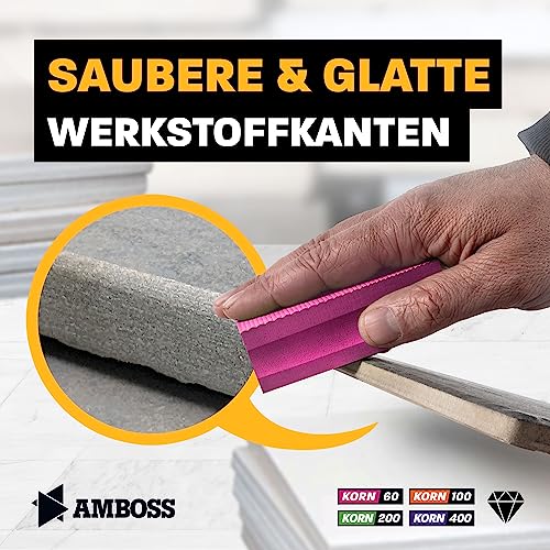 Anvil Tools Sanding Block Set Grit: 60-400 - Diamond Sanding Pad - Sanding Sponge / Suitable for Tiles + Porcelain Stoneware + Glass + Granite + Marble
