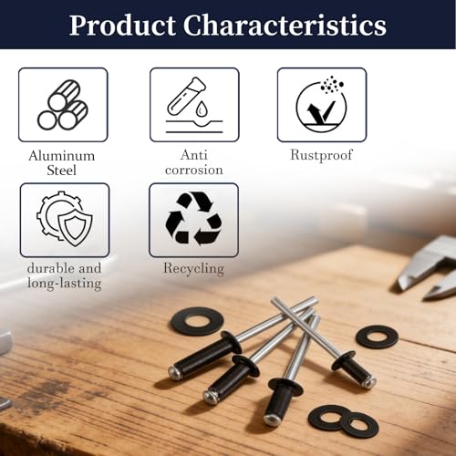 ZQZ 970Pcs Pop Rivets Assortment Kit Black Aluminum Rivet3/32 1/8 5/32 3/16 970/set