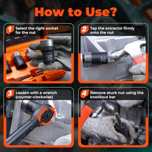 10 Piece Wheel Lock Removal Kit, 1/2" Drive Lug Nut Extractor Set