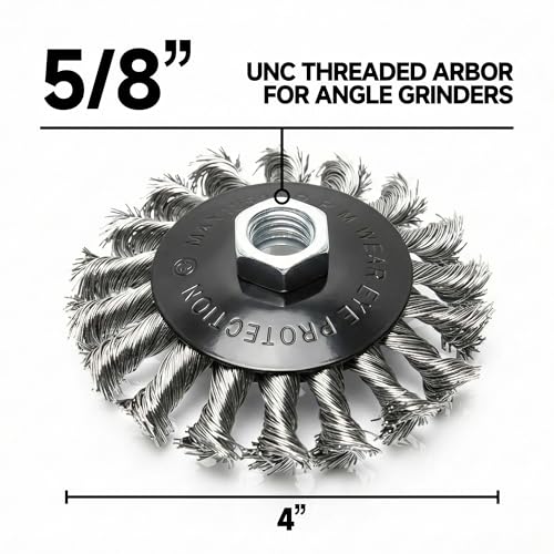 8 Pack 4 Inch Stainless Steel Wire Wheels for 4 1/2 Angle Grinder, Twist Knotted Wire Wheel Brush with 5/8" Thread Arbor for Removing Rust 8 Pcs 4" Wheel Brush