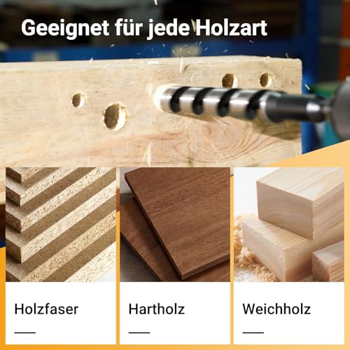 6pcs Auger Bits Set, High Speed Steel, Hex Shank Wood Drill