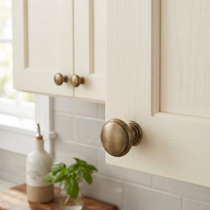 Cosmas 10 Pack 5422BAB Brushed Antique Brass Cabinet Hardware Mushroom Knob — 1-3/16 Inch Diameter for Kitchen Bathroom Drawer Dresser
