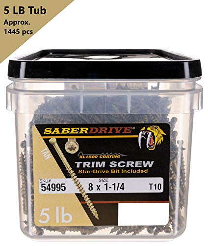 Tan XL1500 Trim Screws, 5lb, Approx. 1445 Pieces - #8 x 1-1/4" Durable Secure Serrated Thread Trim Screws, for Trim, Roofing, Construction, Repair #8 x 1-1/4"