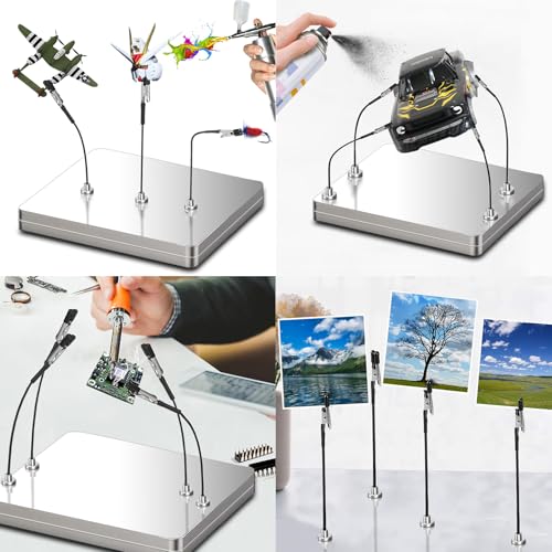 Third Hand Soldering, 10 Alligator Clips with Magnetic Base & Flexible Arm | 10 soldering aids with rubber protection, 1 iron box as base. Ideal for soldering, board holders and model making accessories Argenté-S