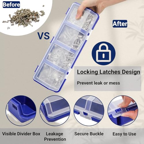 Tlence 6 Pack Screw Organizer Box with Lid, 4 Compartments Small Parts Bins, Plastic Hardware Storage Containers, Nails Sorting Divider Toolbox Case for Garage Nuts Bolts Craft Organizing