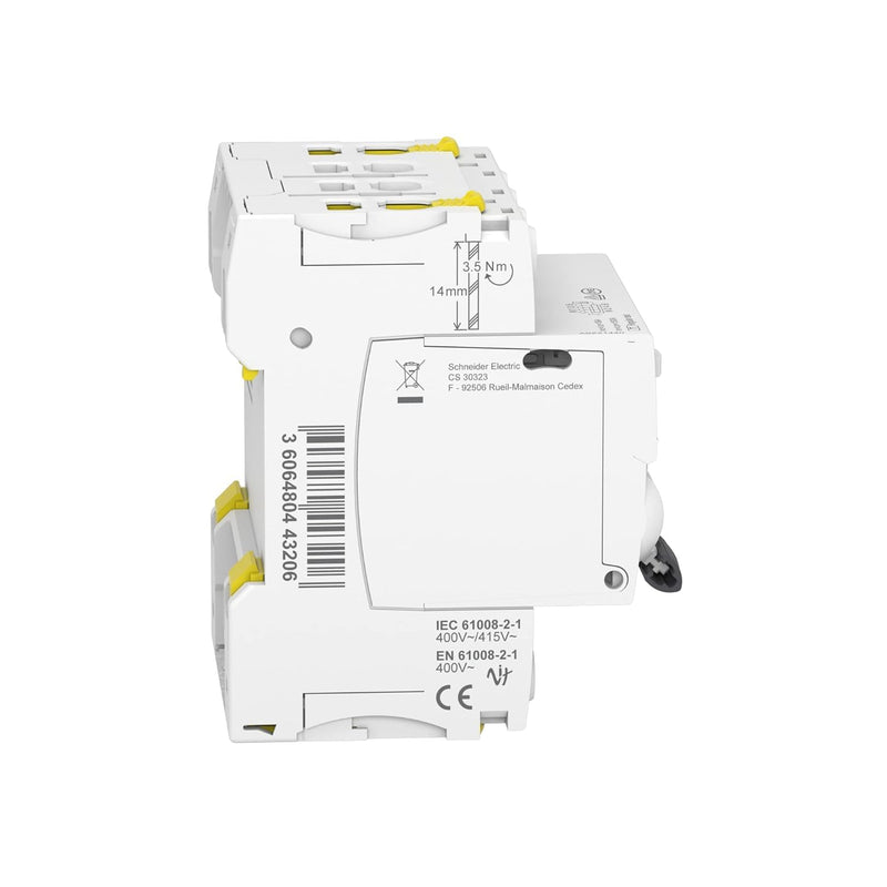 Schneider A9Z21440 Residual Current Circuit Breaker IID, 4P, 40 A 30 mA Type A | 40 A, 30 mA, type A, ground fault protection time undelayed 40 Amps