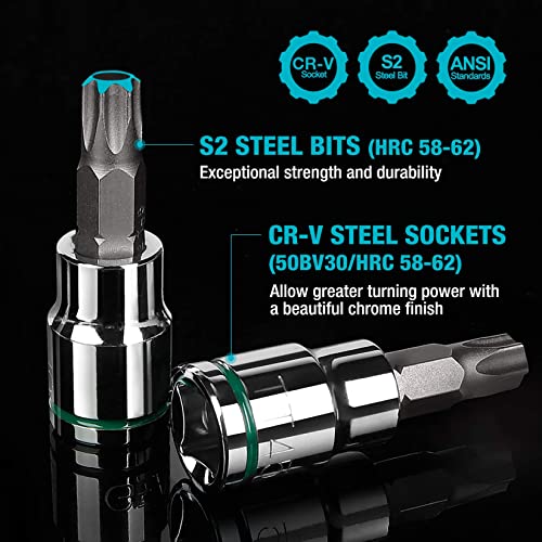 DURATECH Allen Bit Socket Set, 3/8'' Drive Torx, 21-Piece 21PCS 3/8" Bit Socket Set