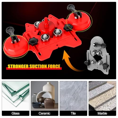 WORKEASE Diamond Hole Saw Kit, 11 Pcs Brazed Hollow Tile Set (0.24”-2”) with Double Suction Cups Guide Jig, Drill Bit Suitable for Glass, Ceramic, Tile, Marble, Porcelain Red 10PCS-Red (0.24”-2”)