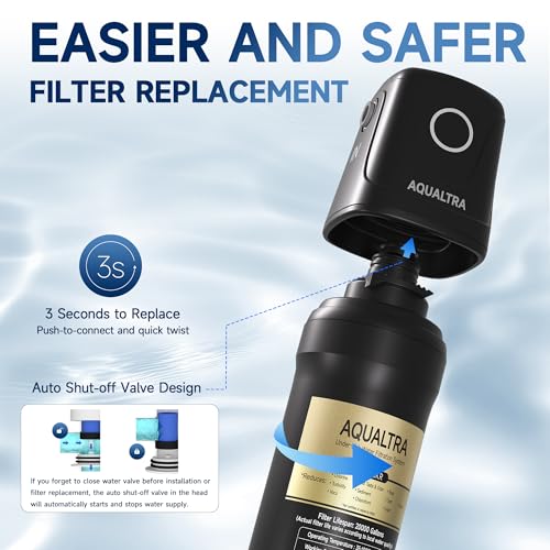 AQUALTRA USF01-BKF Under Sink Filter System, 12K Gal with Faucet, NSF/ANSI/CAN 372 Certified +1 Replacement Filter