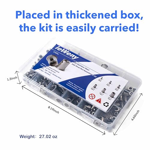 Stainless Steel Rivet Nuts Assortment Kit, SAE & Metric Rivnut Sets, 12 Sizes and 452Pcs Nutserts for Automotive and Sheet Metal