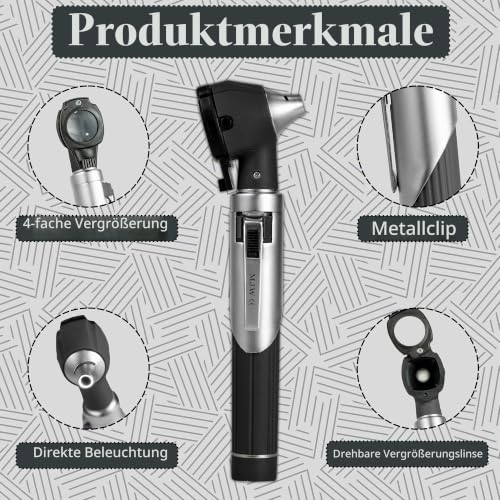 Mini Pocket Fibre Optic Otoscope for Adult Kids with Extra Replaceable LED Light and Stainless Steel Earwax Removal Tool (Silver) Silver