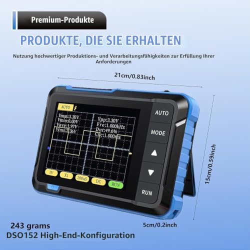 DSO152 Digital Mini Oscilloscope, Digital Oscilloscope 200 KHz with Sampling Rate 2.5 MS/s, 2.8 Inch TFT, Trigger Mode Auto/Nomal/Single for Beginners, DIY, Home Use