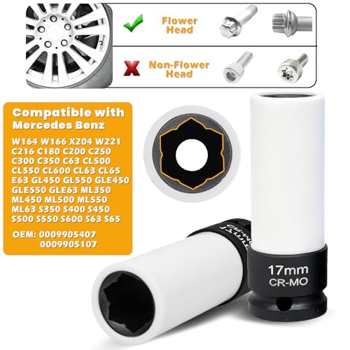 5Pcs Lug Nut Socket Set, 1/2" Drive Metric 17mm 19mm 21mm 22mm 5pcs