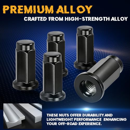 M10x1.25mm Flat Base Wheel Lug Nuts Fit for Arctic Cat, Fit for Bombardier, CAN-AM, Honda, Kawasaki, OE 1781990001, 18Pcs (14mm Head Nuts) Black M10x1.25 18