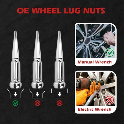 24pcs Chrome Spiked Spline Lug Nuts 4.4 Tall Wheel Lug Nut with Socket Key M14 x 1.5 24