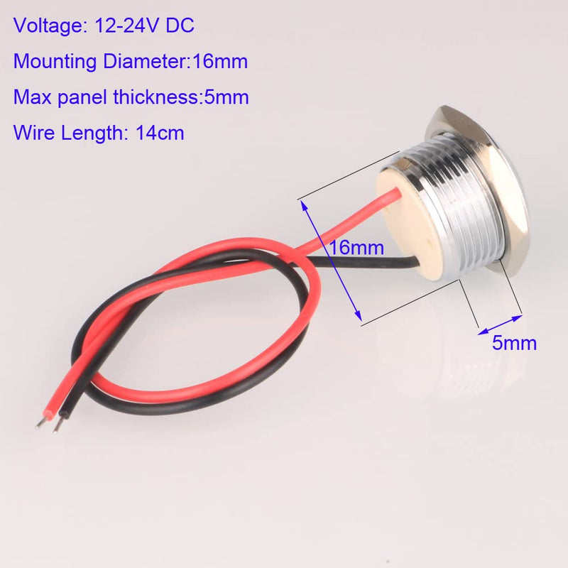 Gebildet 5pcs 12V-24V 20mA Energy Saving Indicator Metal Indicator Lamp Waterproof Signal Lamp Hole Size 16mm White/Blue/Red/Green/Orange LED (Spherical Surface Head) Red/Blue/Green/White/Orange (12v-24v）