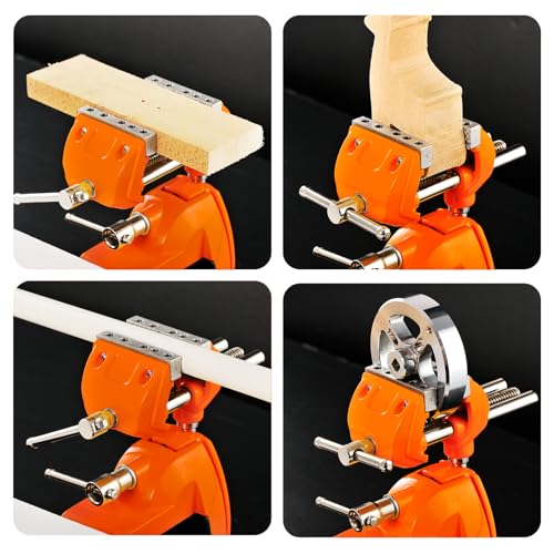 Bench Vise, 360° Swiveling Articulating Vise, Clamp-On Vise for Workbench, Cast Steel Table Clamp Vise, Pipe Vise, Bench Vice for Woodworking, DIY, Drilling, Sawing, Metal Working, Orange