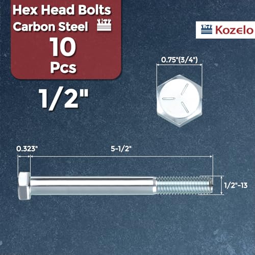 10Pcs Hex Head Screws Bolts-1/2-13x5-1/2 Carbon Steel Grade 5 1/2"-13x5-1/2" Blue White 10
