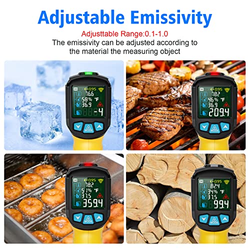 Infrared Thermometer Laser MESTEK Temperature Meter with K-Probe IR Pyrometer -50°C to 800°C Contactless Color LCD Alarm Function Adjustable Emissivity for Kitchen
