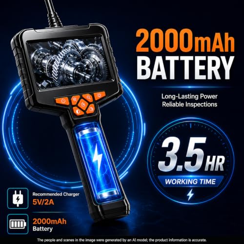 50FT Borescope Camera with Light, 4.3" Screen Inspection Camera, No WiFi 50FT 4.3" Single Lens