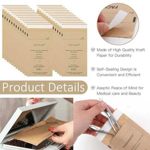 Pack of 50 Hot Air Steriliser Bags for Manicure Tools | Heat-resistant and resealable, suitable for standard hot air devices, protects tools from dust and heat