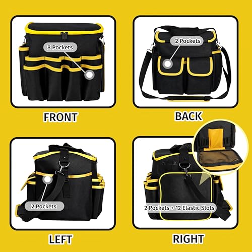 Heavy Duty Tool Bag with Multiple Pockets, 1680D Tear-Proof Tool Tote Organizer with Adjustable Shoulder Strap, Portable Toolbox for Men, Electrician, Father's Day Birthday Gift