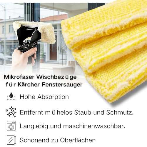 Pack of 5 Replacement Parts Compatible with Kärcher Window Vacuum: 3 Pieces Replacement Pads Microfibre Mop Covers and 2 Pieces Rubber Blades with High Cleaning Performance, Replacement Accessories 3 Yellow Y 2 Black
