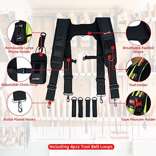 MELOTOUGH Tool Belt Suspenders Construction Bag Suspenders Padded Work belt Suspenders,Work Knee Pads for Men Women Construction, Flooring, Roofing - Comfortable and Non Slip(Orange)