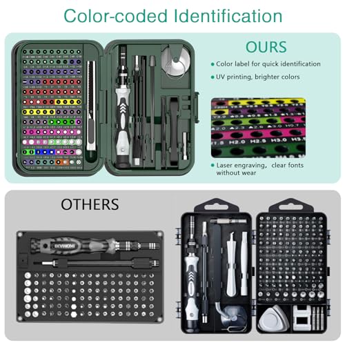 ORIA Precision Screwdriver Set, 108 Bits, Flexible Shaft, Extension Rod 132 IN 1 Green