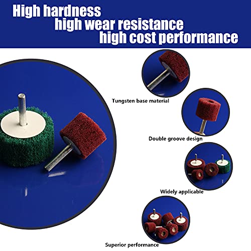 Glarks 10 Pack Non Woven Abrasive Wheel Drill Buffing Attachment Set, Red and Green Scouring Pads Power Scrubber Cleaning Kit with 1/4" Shank for Polishing, Scrubbing and Cleaning Surface