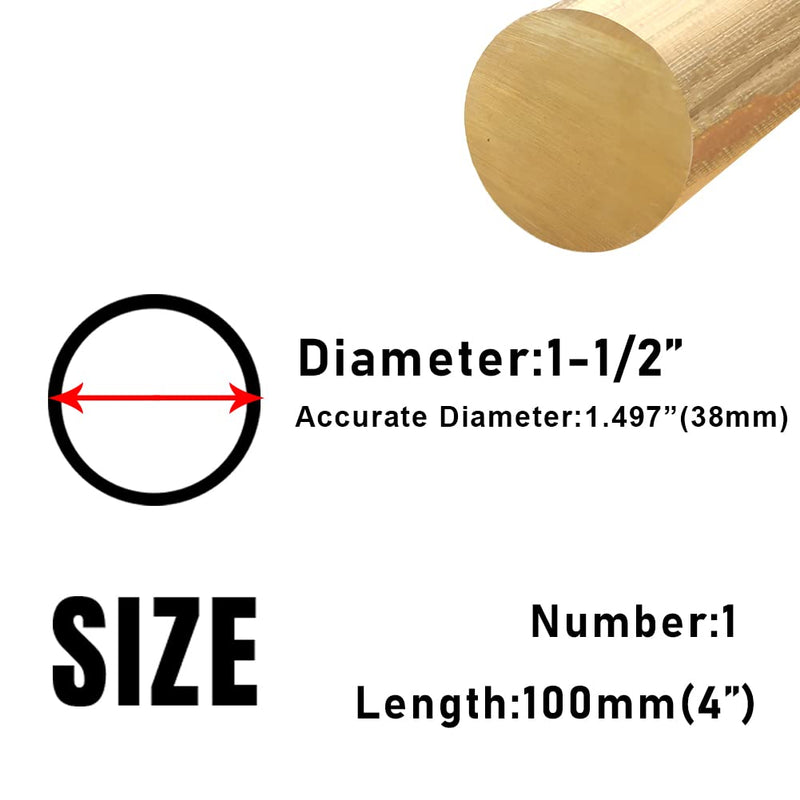 Brass Rods, 1-1/2" × 4", 1Pcs, Solid Brass Round Stock, Brass Bars for Knife Handle Pins, Knife Handle Material