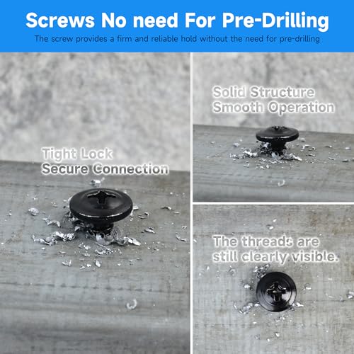 300Pcs #8 x 1-1/2" Black Self Tapping Screws for Metal, 410 Stainless Steel, Sheet Metal Screws for Metal, Truss Head High-Strength Quick Tapping #8×1-1/2" 300
