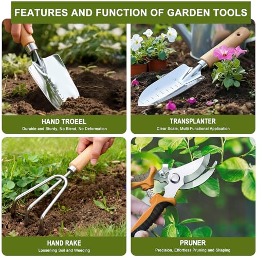 Kynup Garden Tools Set with Storage Bag, Heavy-Duty Gardening Kit for Women Stainless Steel Set (9 Piece)