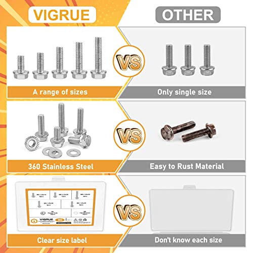 M8-1.25 x 16/20/25/30/35mm Flanged Hex Head Bolts, VIGURE 90PCS M8 Flange Hexagon Screws Serrated Flange Nuts Washers, Stainless Steel 18-8 (304), DIN 6921 M8-1.25