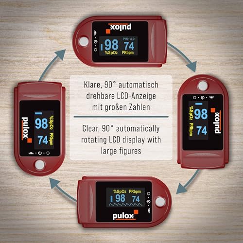 Pulox PO-200 Solo Pulse Oximeter Red for Measuring SpO2, Pulse and PI | With precision indicator for reliable control of oxygen saturation, heart rate and perfusion index