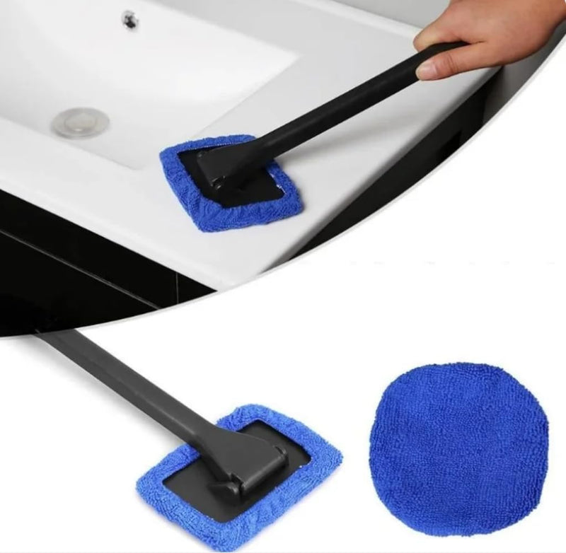 Windshield Cleaning Tool Car Window Cleaner with 5 Reusable and Washable Microfiber Pads and Extendable Handle Auto Inside Glass Wiper Kit blue